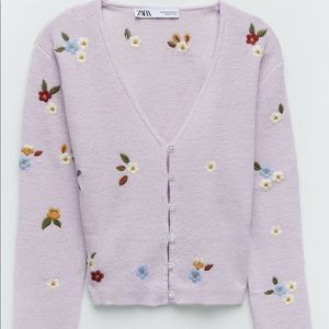 Zara Floral Embroidered Knit Cardigan